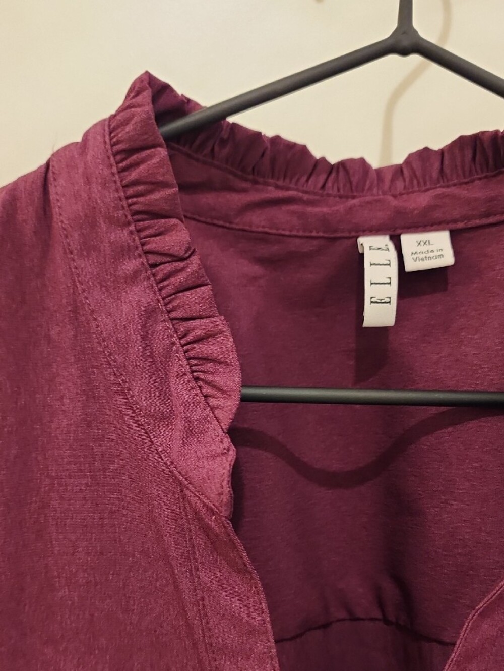 Elle Wine Button-Front Ruffle Neck Blouse - Picture 3 of 6